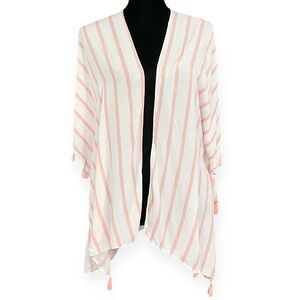 Do Everything In Love Pink White Stripe Tassel Kimono cardigan One Size beach